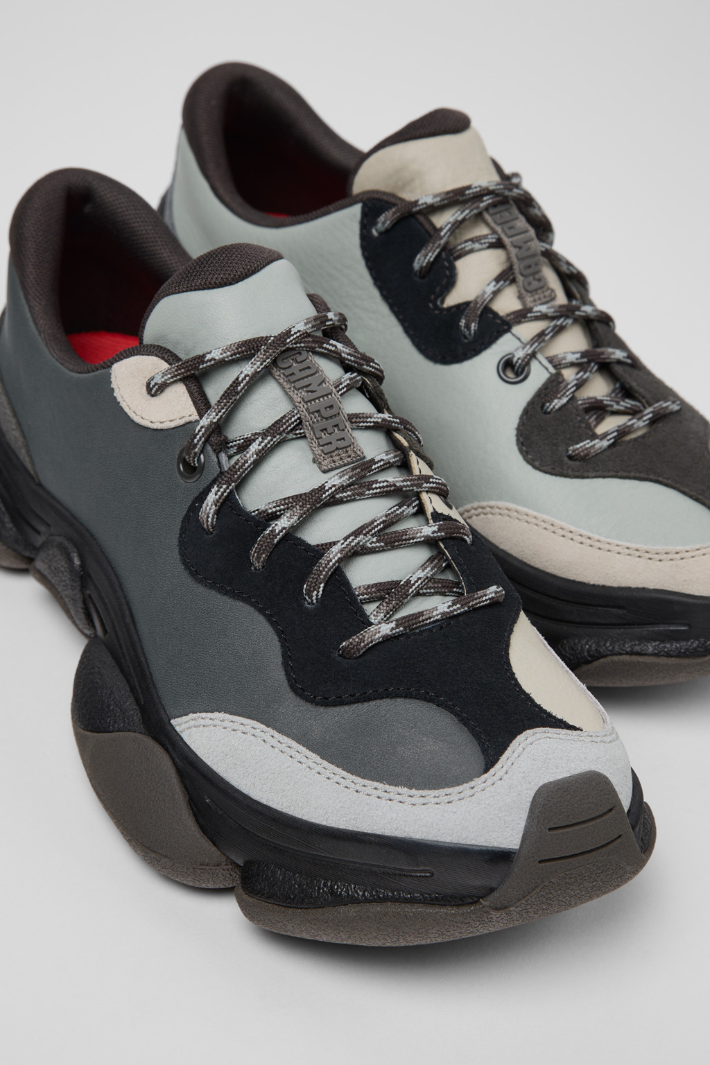 Twins Gray and Black Leather and Nubuck Sneakers for Women.