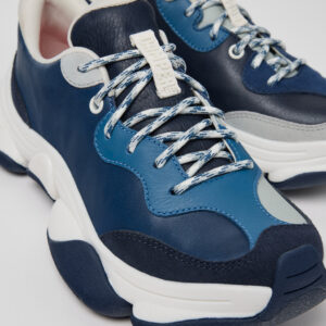 Twins Blue and Gray Leather Sneakers for Women.