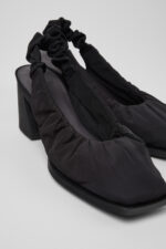 Karole Black Textile Semi-Open Shoes for Women.