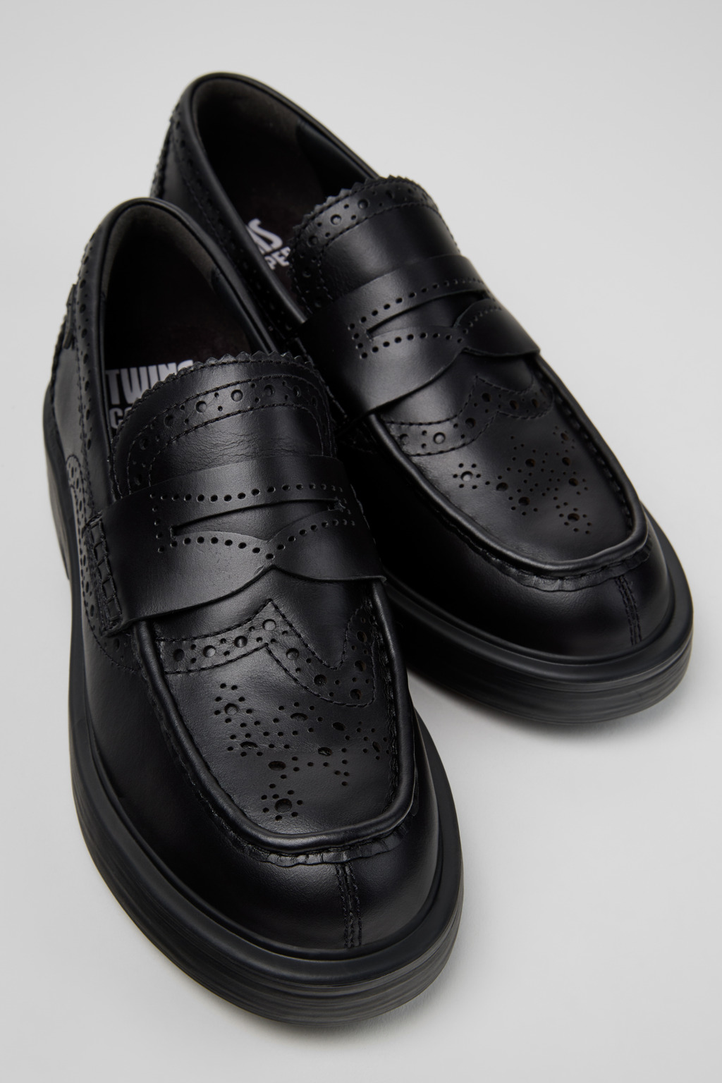 Twins Black Leather Moccasins for Women.