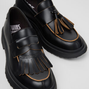 Twins Black Leather Moccasins for Women.