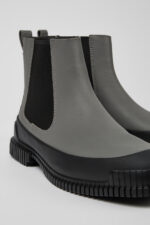 Pix Gray and black leather Chelsea boots for men