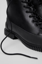 Pix Black Leather Mid Boots for Men.