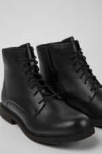 Neuman Black Leather Mid Boots for Women.