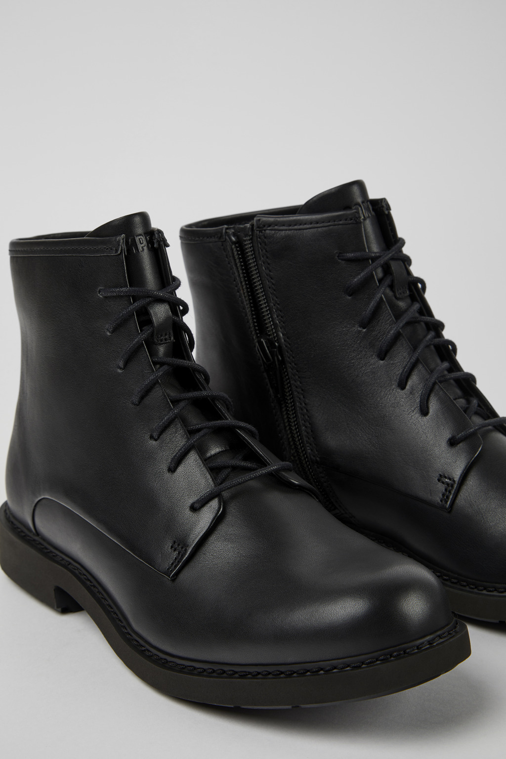 Neuman Black Leather Mid Boots for Women.