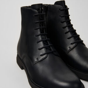 Iman Black leather lace-up boots for women
