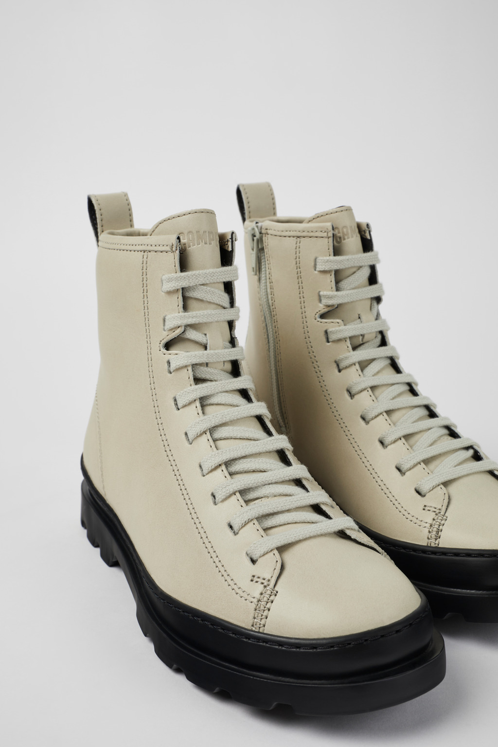 Brutus Gray leather lace-up boots for women