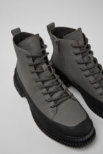 Pix Gray and black leather lace-up boots for women