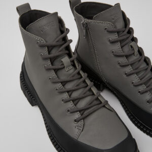 Pix Gray and black leather lace-up boots for women