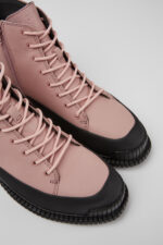 Pix Pink and black leather lace-up boots for women