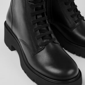 Milah Black Leather Mid Boots for Women.