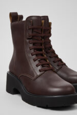 Milah Brown Leather Mid Boots for Women.