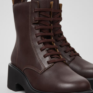 Milah Brown Leather Mid Boots for Women.