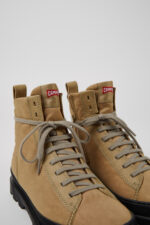 Brutus Beige textile and leather ankle boots for women