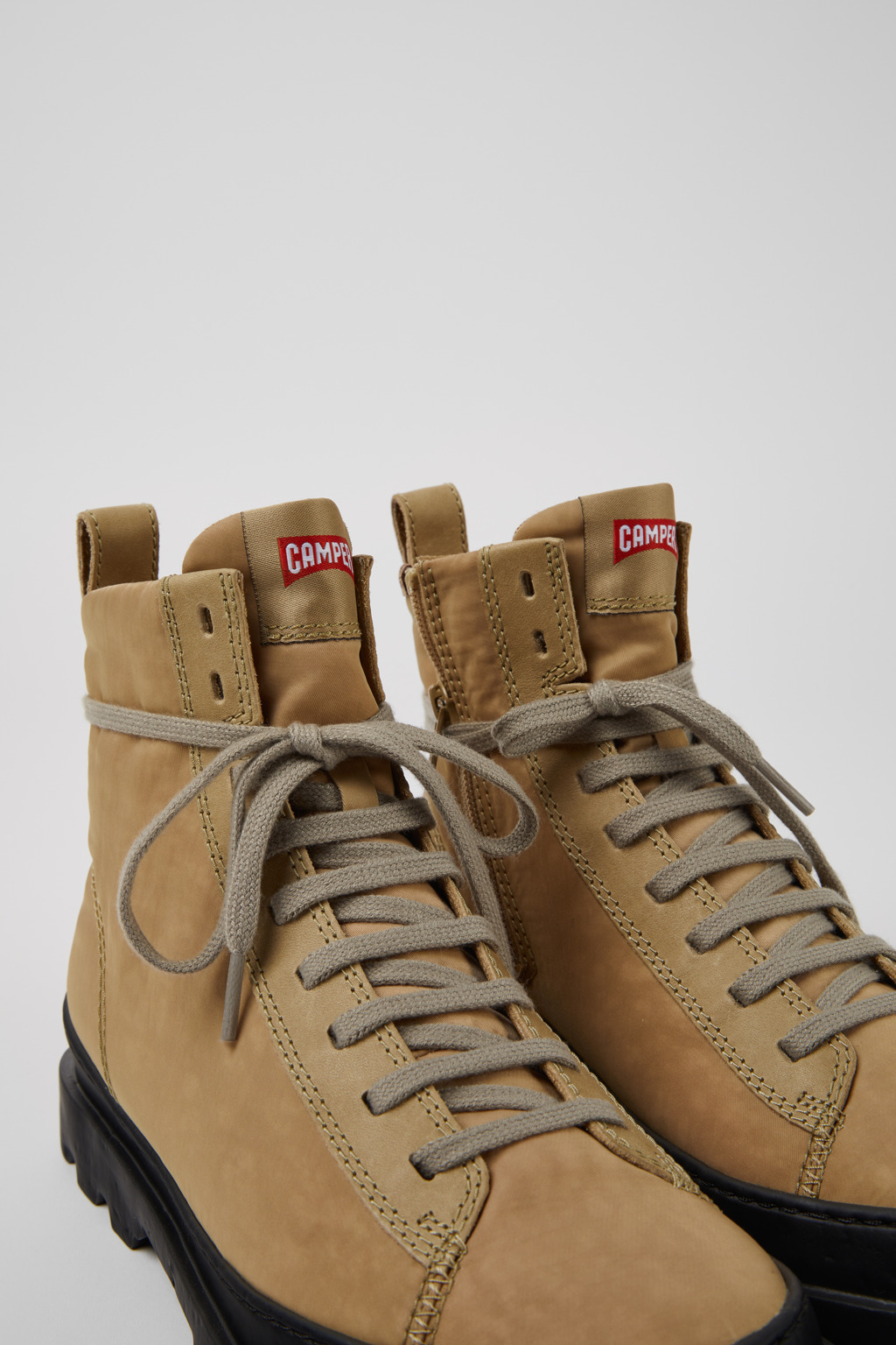 Brutus Beige textile and leather ankle boots for women
