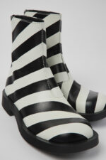 MIL 1978 Black and white leather ankle boots for women