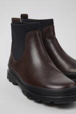 Brutus Brown leather and textile ankle boots for women