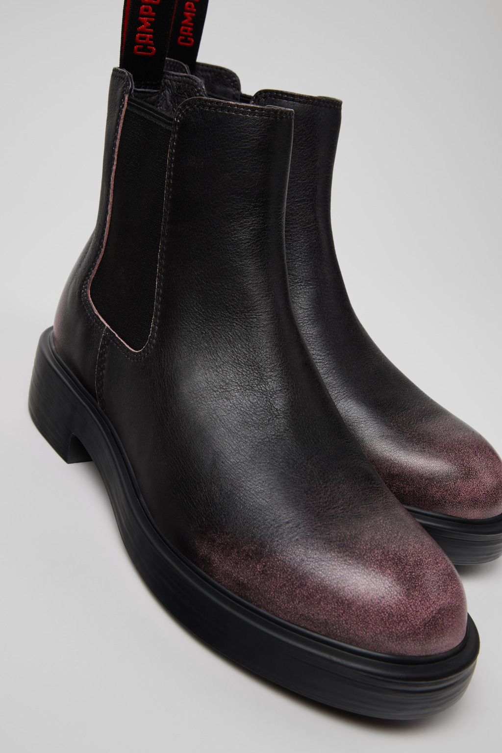 Dean Black and Pink Leather Ankle Boots for Women.