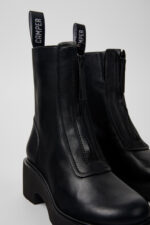 Milah Black Leather Mid Boots for Women.