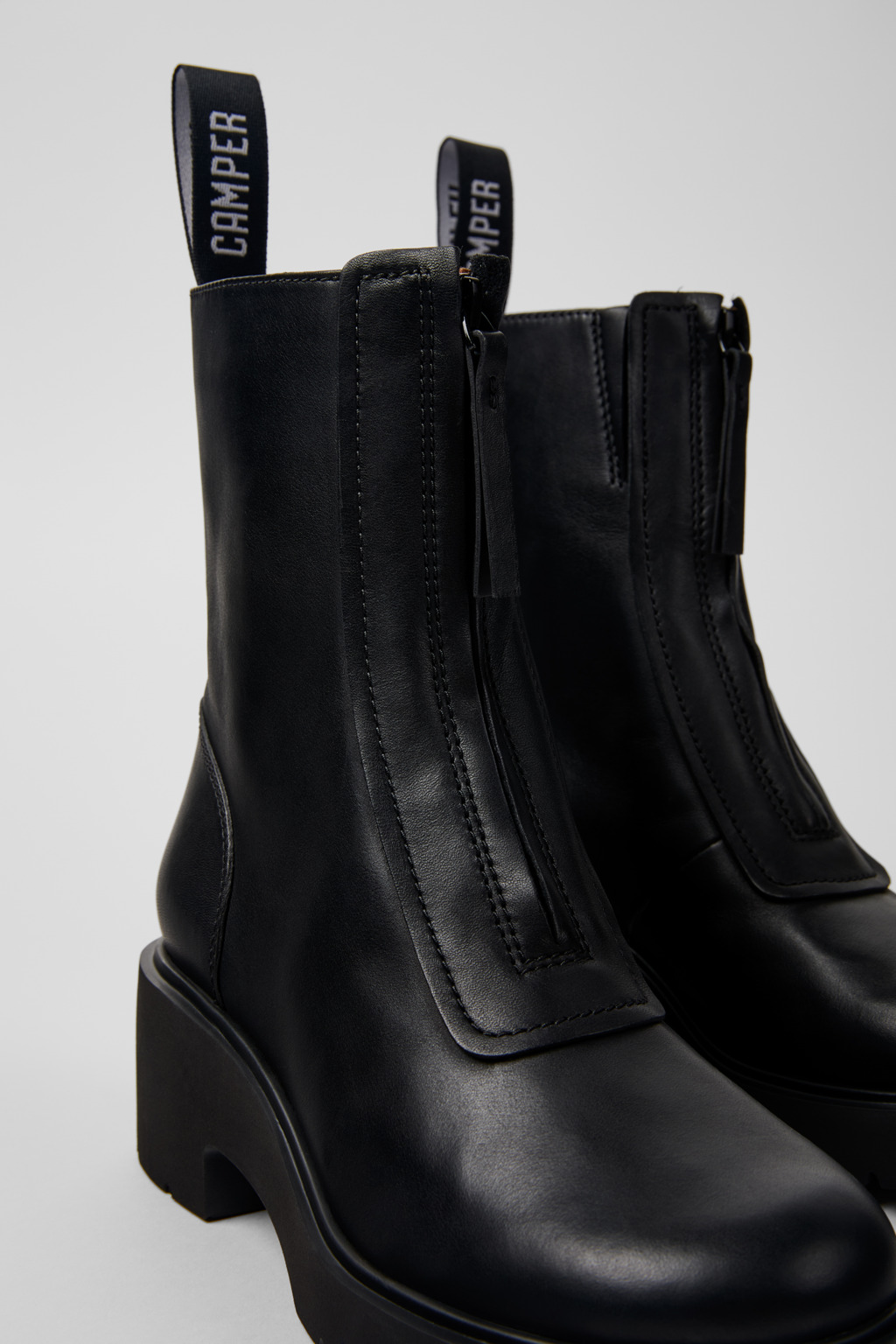 Milah Black Leather Mid Boots for Women.