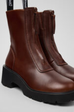 Milah Brown Leather Mid Boots for Women.