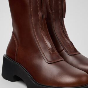 Milah Brown Leather Mid Boots for Women.