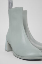 Kora Gray Leather Mid Boots for Women.