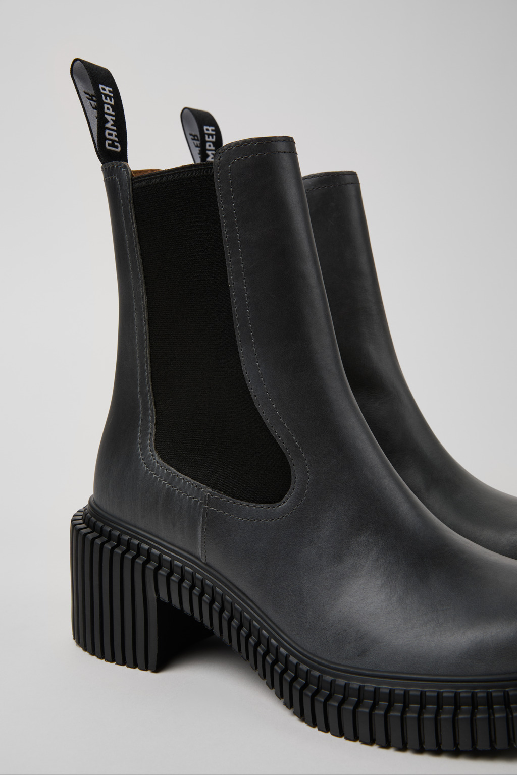 Pix London Gray Leather Mid Boots for Women.