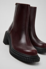 Pix London Burgundy Leather Mid Boots for Women.