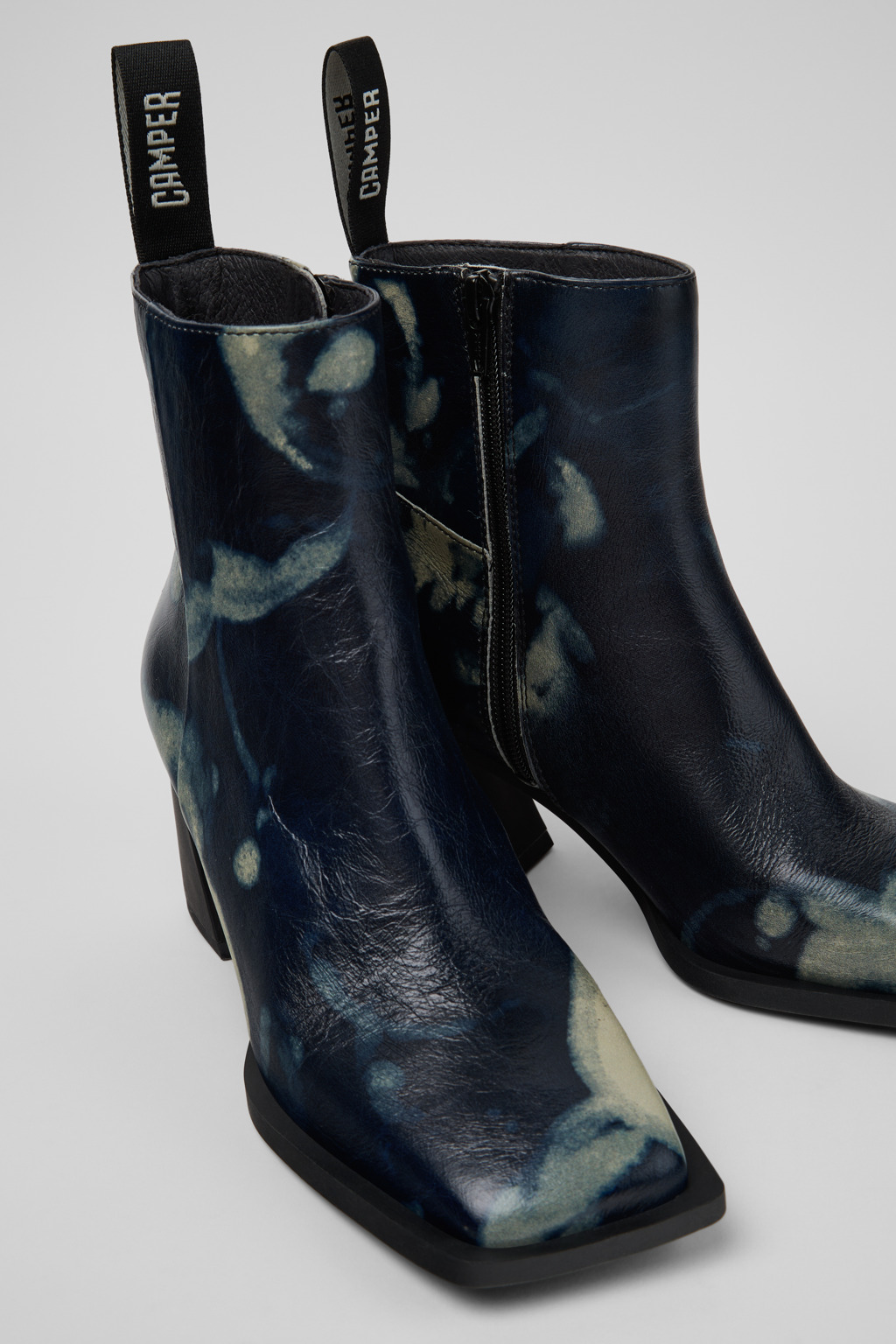 Karole Black and Gray Leather Ankle Boots for Women.