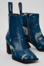 Karole Blue Leather Ankle Boots for Women.