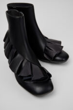 Casi Myra Black Leather Ankle Boots for Women.