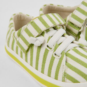 Peu Rambla Green and white striped recycled cotton shoes for kids