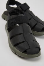 Oruga # Black Leather and Textile Kids' Sandal.