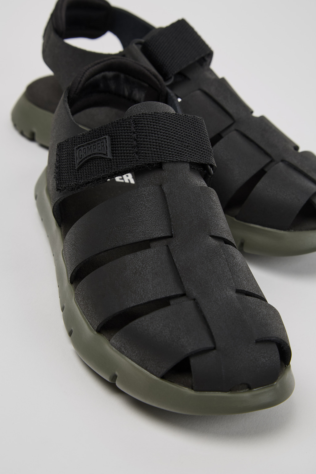 Oruga # Black Leather and Textile Kids' Sandal.
