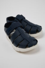 Oruga Blue Leather and Textile Closed Sandals for kids.