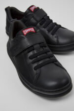 Runner Black Leather and Textile Sneakers for kids.