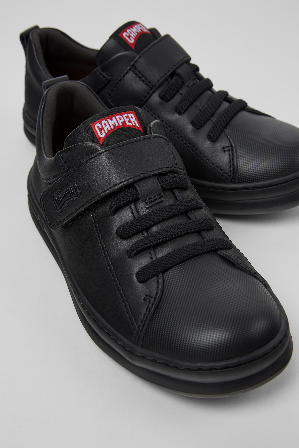Runner Black Leather and Textile Sneakers for kids.