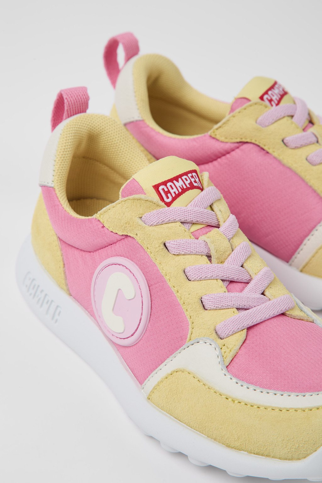 Driftie Yellow and pink textile and nubuck sneakers for kids