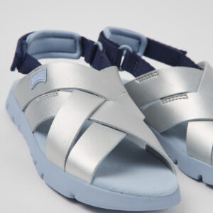 Oruga Grey leather and textile sandals for kids