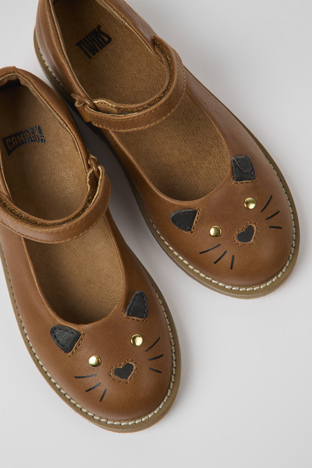 Twins Brown leather Mary Jane flats