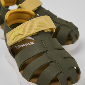 Oruga Green leather and textile sandals for kids