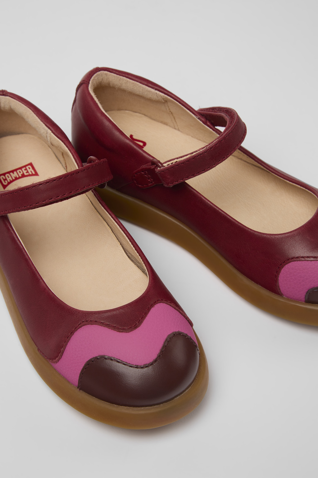 Twins Burgundy and pink leather Mary Jane flats