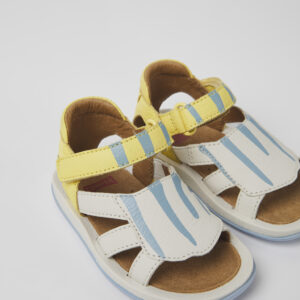 Twins Yellow and white leather sandals for kids