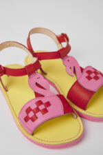 Twins Red and pink leather sandals for kids