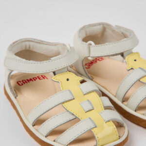 Miko White and yellow leather sandals for kids
