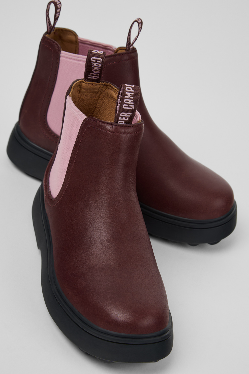 Norte Burgundy Leather Ankle Boots for Kids.