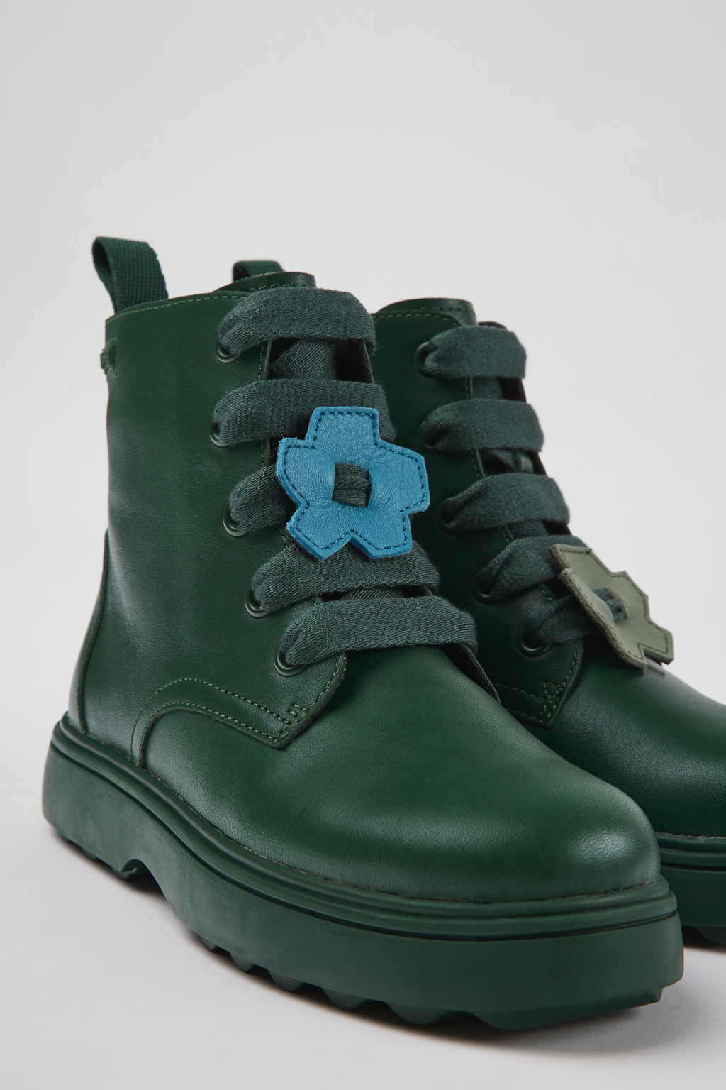 Twins Green leather ankle boots for kids