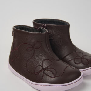 Twins Burgundy Leather ankle boot for kids