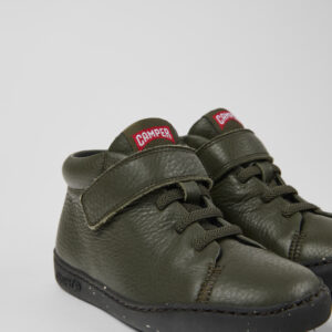 Peu Touring Green leather ankle boots for kids